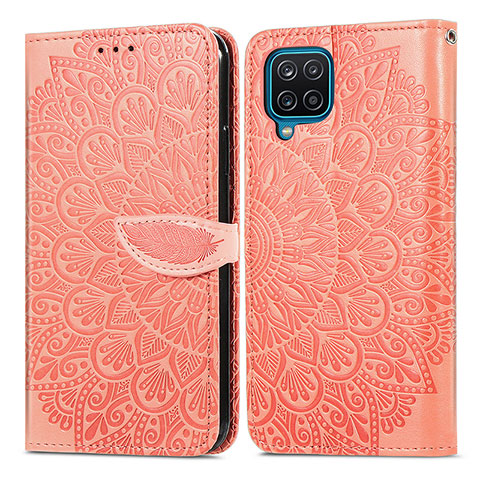 Funda de Cuero Cartera con Soporte Patron de Moda Carcasa S04D para Samsung Galaxy A12 5G Naranja