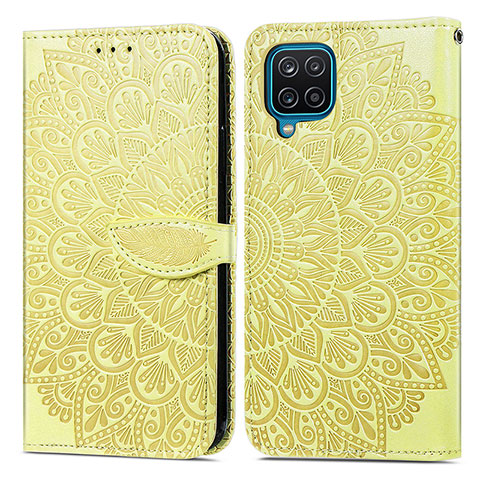 Funda de Cuero Cartera con Soporte Patron de Moda Carcasa S04D para Samsung Galaxy A12 Amarillo