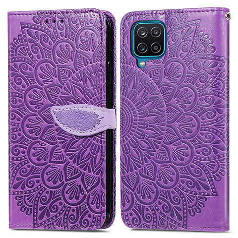 Funda de Cuero Cartera con Soporte Patron de Moda Carcasa S04D para Samsung Galaxy A12 Morado