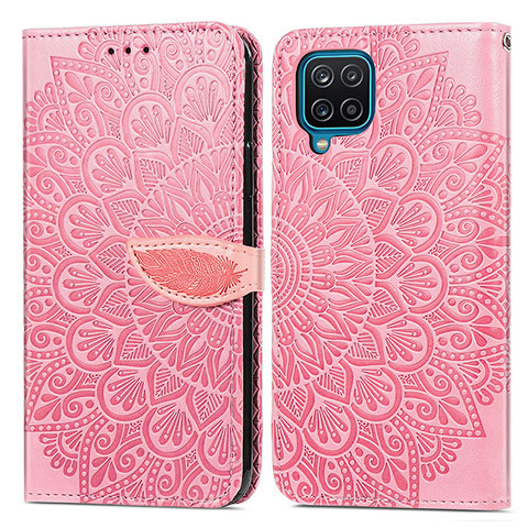 Funda de Cuero Cartera con Soporte Patron de Moda Carcasa S04D para Samsung Galaxy A12 Nacho Oro Rosa