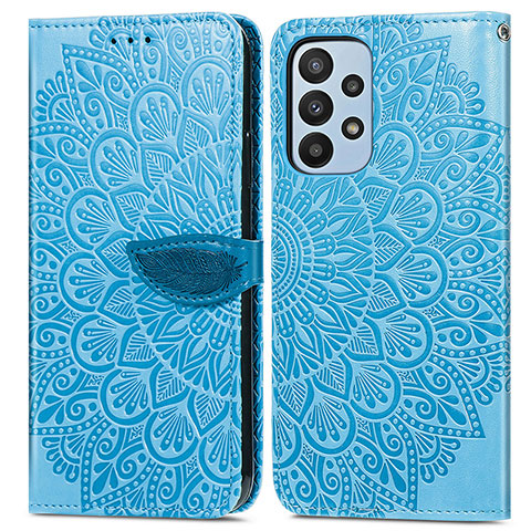 Funda de Cuero Cartera con Soporte Patron de Moda Carcasa S04D para Samsung Galaxy A23 4G Azul