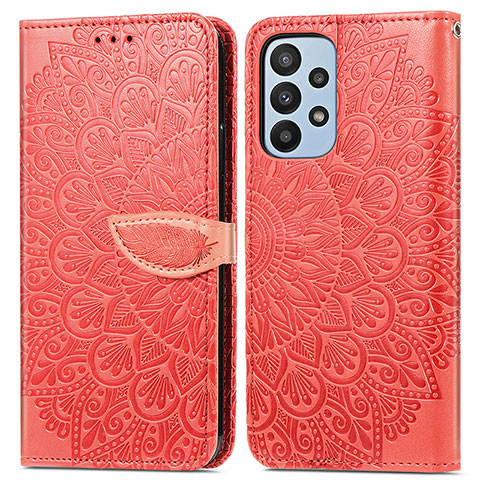 Funda de Cuero Cartera con Soporte Patron de Moda Carcasa S04D para Samsung Galaxy A23 4G Rojo