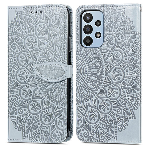 Funda de Cuero Cartera con Soporte Patron de Moda Carcasa S04D para Samsung Galaxy A23 5G Gris