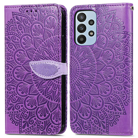 Funda de Cuero Cartera con Soporte Patron de Moda Carcasa S04D para Samsung Galaxy A23 5G Morado