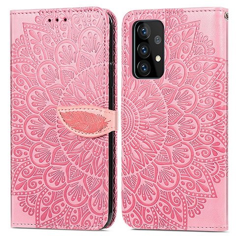 Funda de Cuero Cartera con Soporte Patron de Moda Carcasa S04D para Samsung Galaxy A52 4G Oro Rosa