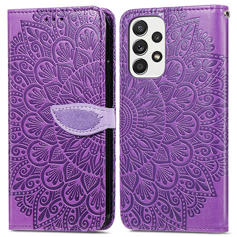 Funda de Cuero Cartera con Soporte Patron de Moda Carcasa S04D para Samsung Galaxy A53 5G Morado