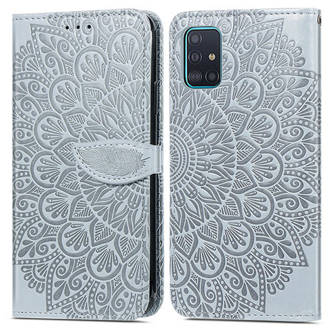 Funda de Cuero Cartera con Soporte Patron de Moda Carcasa S04D para Samsung Galaxy A71 4G A715 Gris