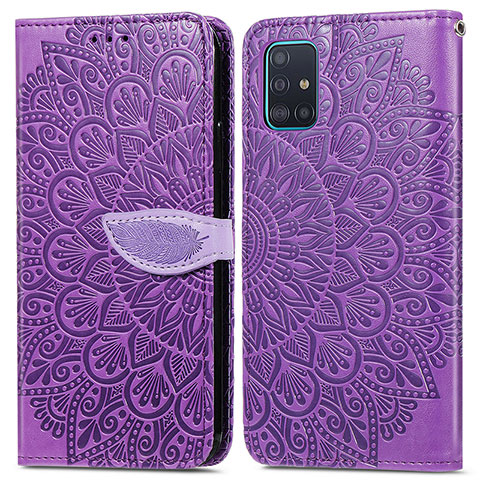 Funda de Cuero Cartera con Soporte Patron de Moda Carcasa S04D para Samsung Galaxy A71 4G A715 Morado