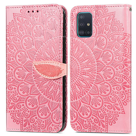 Funda de Cuero Cartera con Soporte Patron de Moda Carcasa S04D para Samsung Galaxy A71 4G A715 Oro Rosa