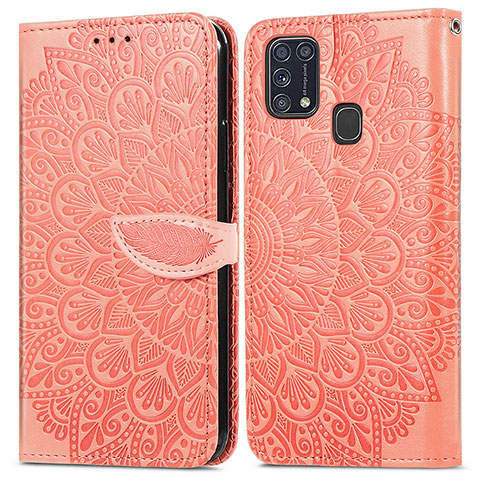 Funda de Cuero Cartera con Soporte Patron de Moda Carcasa S04D para Samsung Galaxy M21s Naranja