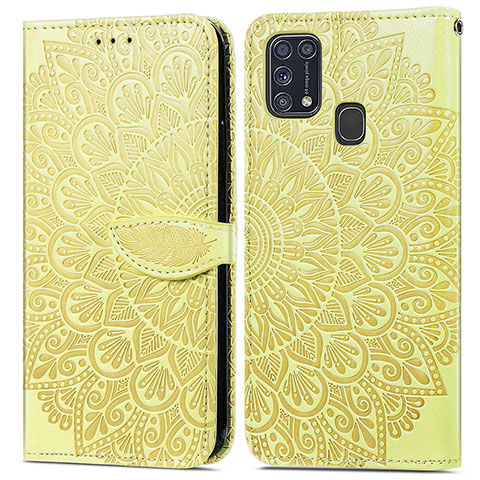 Funda de Cuero Cartera con Soporte Patron de Moda Carcasa S04D para Samsung Galaxy M31 Amarillo