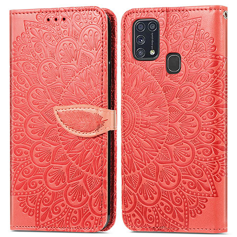 Funda de Cuero Cartera con Soporte Patron de Moda Carcasa S04D para Samsung Galaxy M31 Prime Edition Rojo