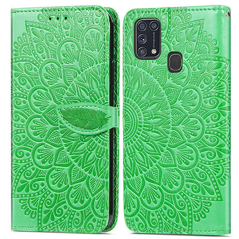 Funda de Cuero Cartera con Soporte Patron de Moda Carcasa S04D para Samsung Galaxy M31 Verde