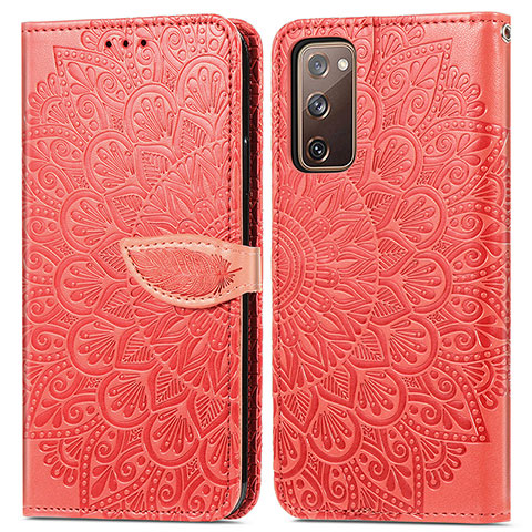 Funda de Cuero Cartera con Soporte Patron de Moda Carcasa S04D para Samsung Galaxy S20 FE 5G Rojo