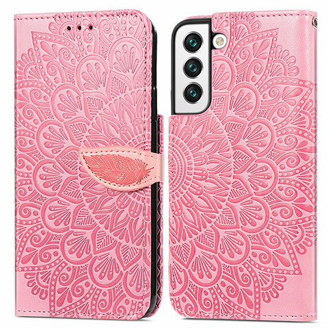 Funda de Cuero Cartera con Soporte Patron de Moda Carcasa S04D para Samsung Galaxy S21 5G Oro Rosa