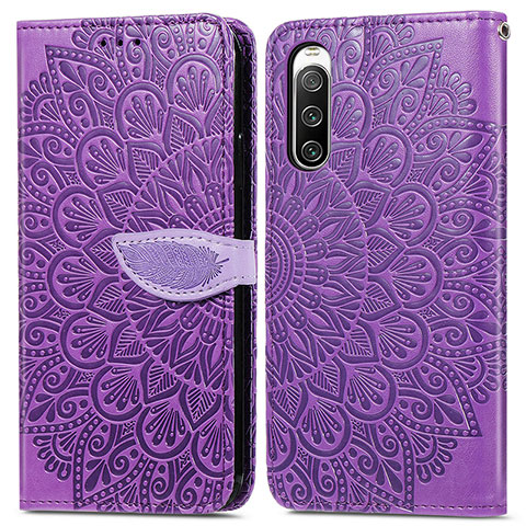 Funda de Cuero Cartera con Soporte Patron de Moda Carcasa S04D para Sony Xperia 10 IV Morado