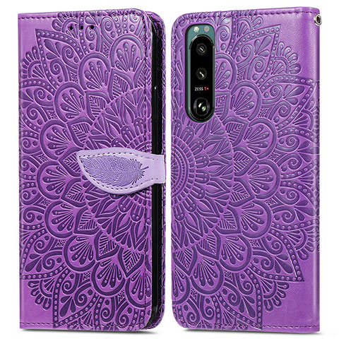 Funda de Cuero Cartera con Soporte Patron de Moda Carcasa S04D para Sony Xperia 5 III SO-53B Morado