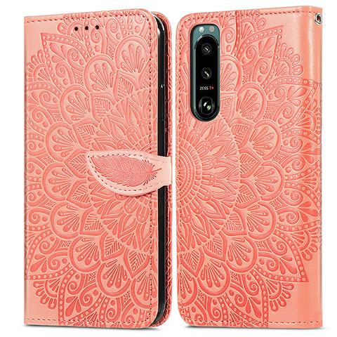 Funda de Cuero Cartera con Soporte Patron de Moda Carcasa S04D para Sony Xperia 5 III SO-53B Naranja