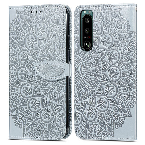 Funda de Cuero Cartera con Soporte Patron de Moda Carcasa S04D para Sony Xperia 5 IV Gris