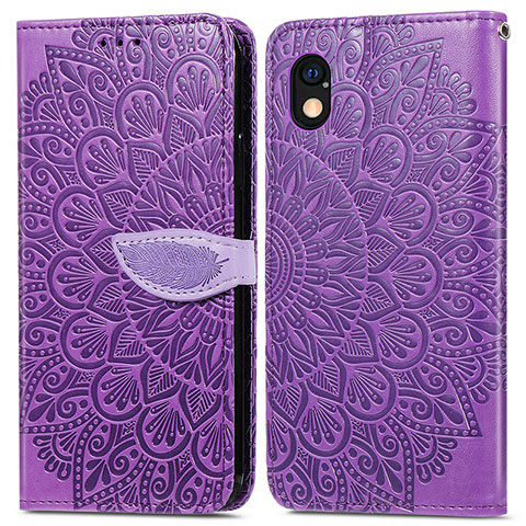 Funda de Cuero Cartera con Soporte Patron de Moda Carcasa S04D para Sony Xperia Ace III SO-53C Morado