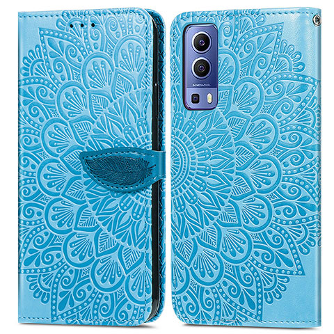 Funda de Cuero Cartera con Soporte Patron de Moda Carcasa S04D para Vivo iQOO Z3 5G Azul