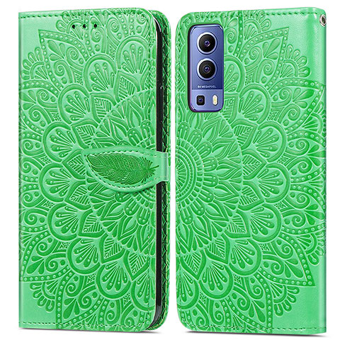 Funda de Cuero Cartera con Soporte Patron de Moda Carcasa S04D para Vivo iQOO Z3 5G Verde