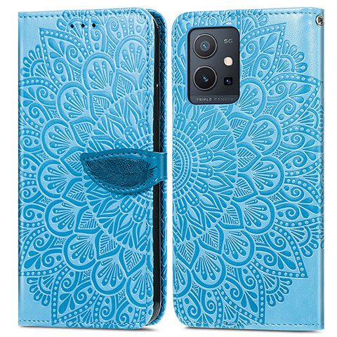 Funda de Cuero Cartera con Soporte Patron de Moda Carcasa S04D para Vivo iQOO Z6 5G Azul