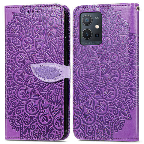 Funda de Cuero Cartera con Soporte Patron de Moda Carcasa S04D para Vivo iQOO Z6 5G Morado