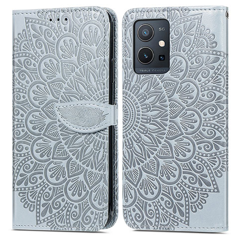 Funda de Cuero Cartera con Soporte Patron de Moda Carcasa S04D para Vivo T1 5G India Gris