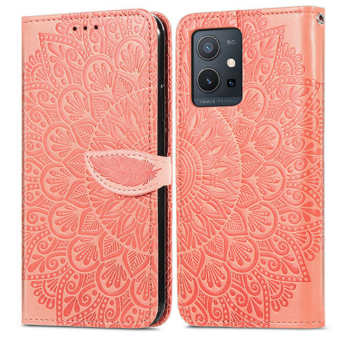 Funda de Cuero Cartera con Soporte Patron de Moda Carcasa S04D para Vivo T1 5G India Naranja