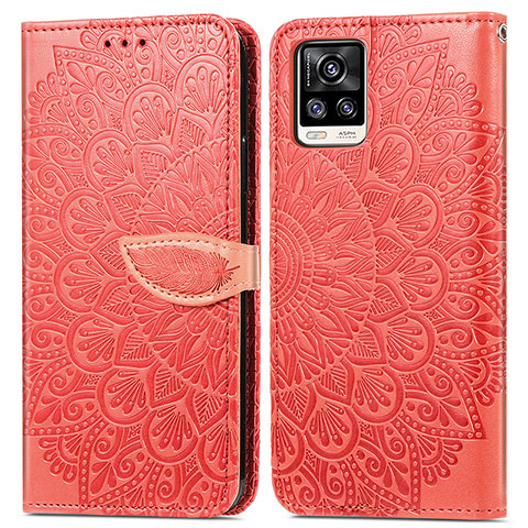 Funda de Cuero Cartera con Soporte Patron de Moda Carcasa S04D para Vivo V20 (2021) Rojo