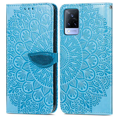 Funda de Cuero Cartera con Soporte Patron de Moda Carcasa S04D para Vivo V21 5G Azul