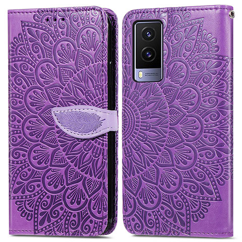 Funda de Cuero Cartera con Soporte Patron de Moda Carcasa S04D para Vivo V21e 5G Morado