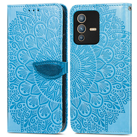 Funda de Cuero Cartera con Soporte Patron de Moda Carcasa S04D para Vivo V23 5G Azul