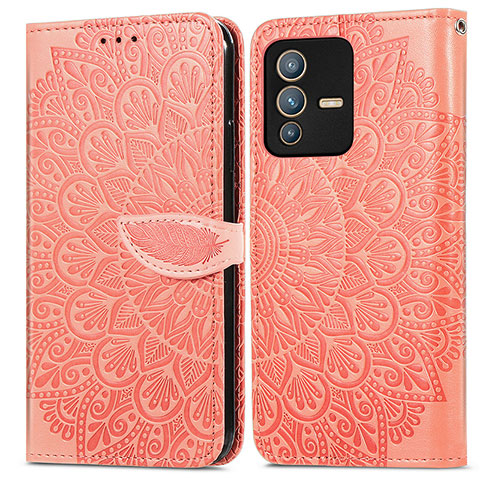 Funda de Cuero Cartera con Soporte Patron de Moda Carcasa S04D para Vivo V23 Pro 5G Naranja