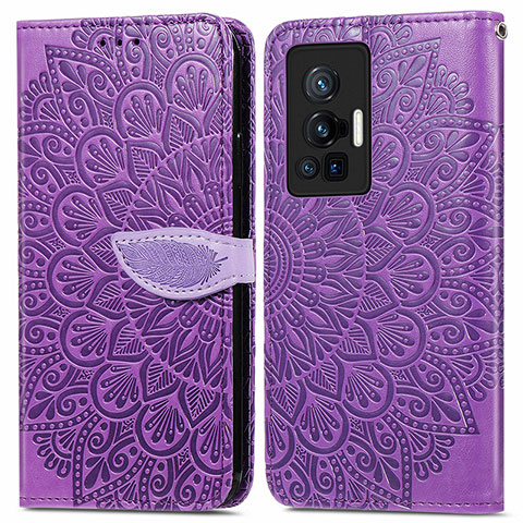 Funda de Cuero Cartera con Soporte Patron de Moda Carcasa S04D para Vivo X70 Pro 5G Morado