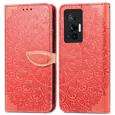 Funda de Cuero Cartera con Soporte Patron de Moda Carcasa S04D para Vivo X70 Pro 5G Rojo