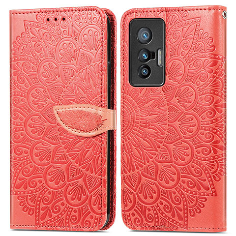 Funda de Cuero Cartera con Soporte Patron de Moda Carcasa S04D para Vivo X70t Rojo