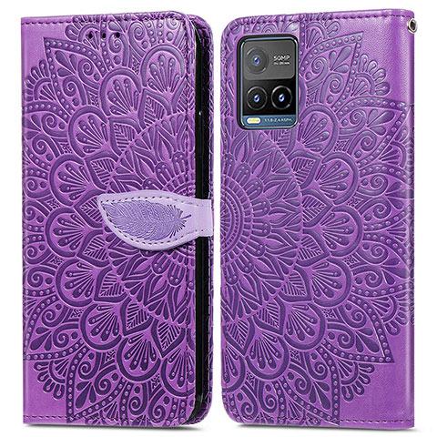 Funda de Cuero Cartera con Soporte Patron de Moda Carcasa S04D para Vivo Y21 Morado