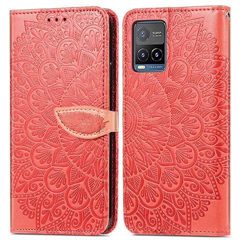 Funda de Cuero Cartera con Soporte Patron de Moda Carcasa S04D para Vivo Y21 Rojo