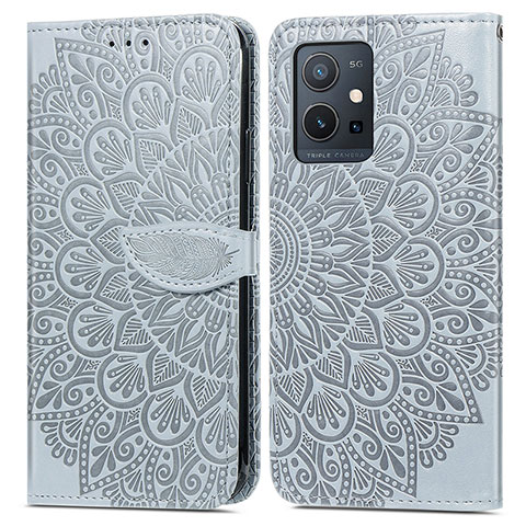 Funda de Cuero Cartera con Soporte Patron de Moda Carcasa S04D para Vivo Y55 5G Gris