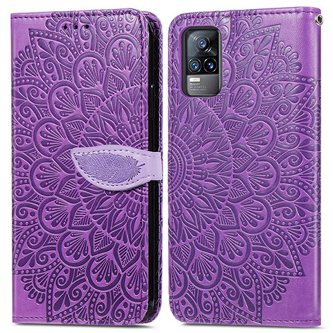 Funda de Cuero Cartera con Soporte Patron de Moda Carcasa S04D para Vivo Y73 (2021) Morado