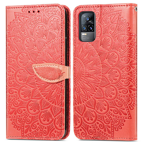 Funda de Cuero Cartera con Soporte Patron de Moda Carcasa S04D para Vivo Y73 (2021) Rojo