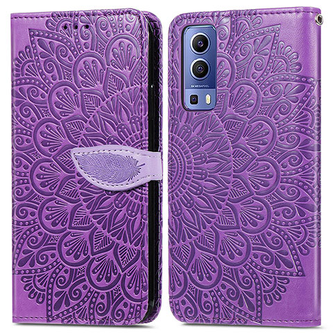 Funda de Cuero Cartera con Soporte Patron de Moda Carcasa S04D para Vivo Y75s 5G Morado