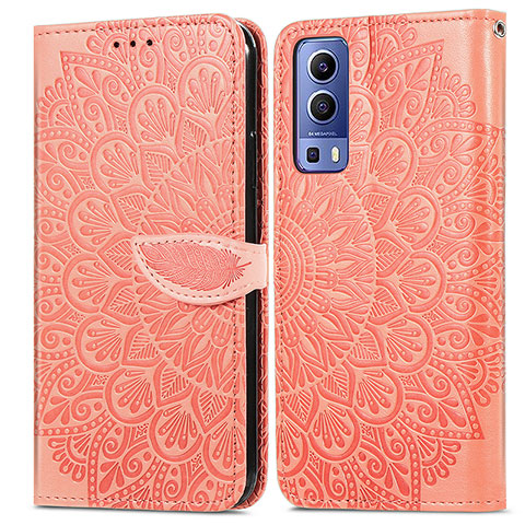 Funda de Cuero Cartera con Soporte Patron de Moda Carcasa S04D para Vivo Y75s 5G Naranja