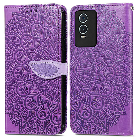 Funda de Cuero Cartera con Soporte Patron de Moda Carcasa S04D para Vivo Y76s 5G Morado