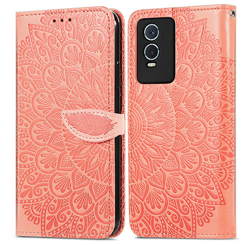 Funda de Cuero Cartera con Soporte Patron de Moda Carcasa S04D para Vivo Y76s 5G Naranja