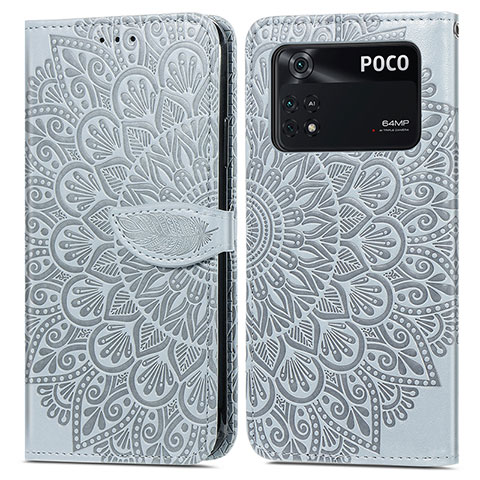 Funda de Cuero Cartera con Soporte Patron de Moda Carcasa S04D para Xiaomi Poco M4 Pro 4G Gris