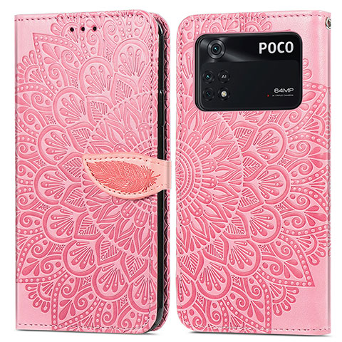 Funda de Cuero Cartera con Soporte Patron de Moda Carcasa S04D para Xiaomi Poco M4 Pro 4G Oro Rosa