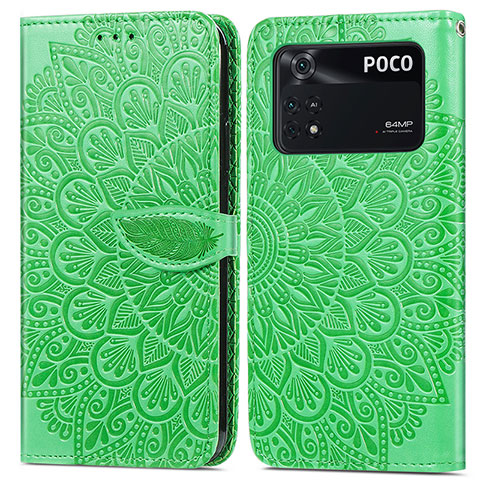 Funda de Cuero Cartera con Soporte Patron de Moda Carcasa S04D para Xiaomi Poco M4 Pro 4G Verde